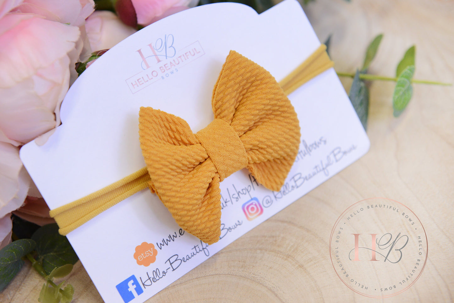 Mustard Bullet fabric headbands, baby headbands, baby girl headbands, autumn headbands, soft headbands, baby bows, hair bows,