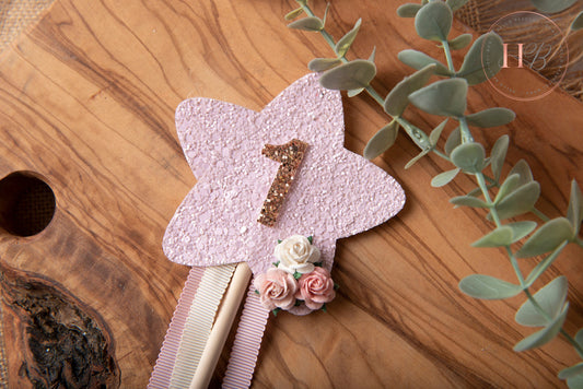 Birthday Wand, princess birthday wand, personalised wand, first birthday, cake smash prop, glitter wand, pink wand