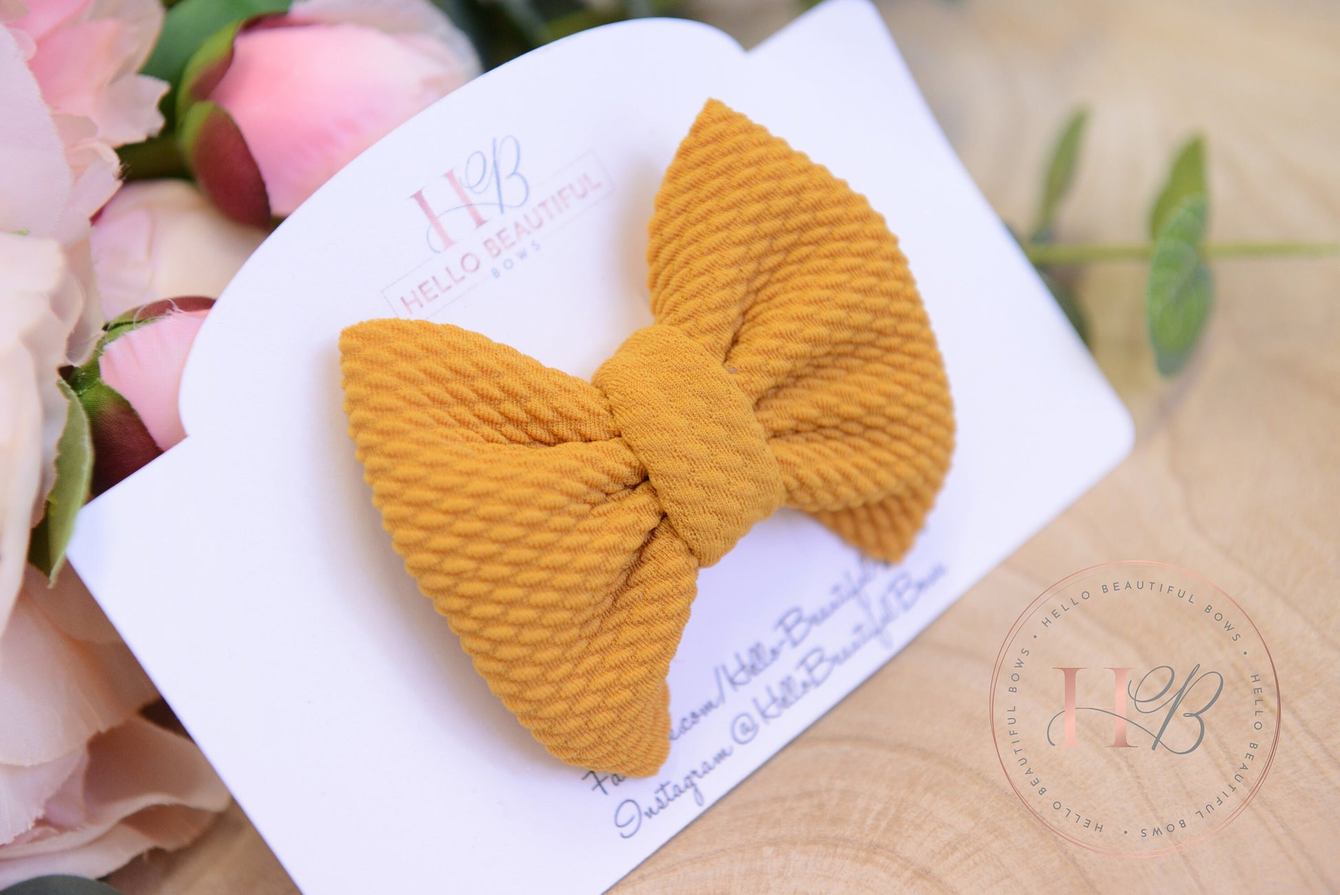 Mustard bullet fabric hair bow, hair bows, hair clip, girls clips, autumn hair clips