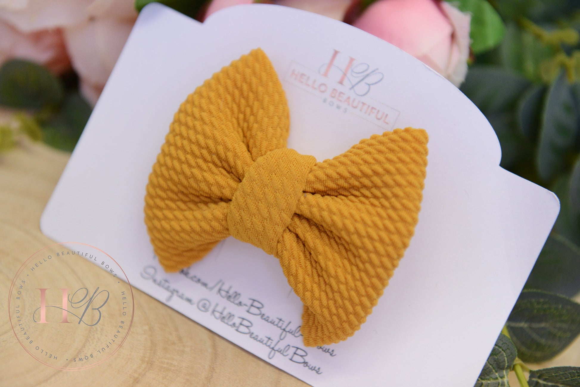 Mustard bullet fabric hair bow, hair bows, hair clip, girls clips, autumn hair clips