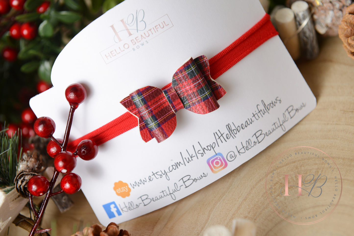 christmas baby headband, tartan headband, red baby headband, newborn headband,
