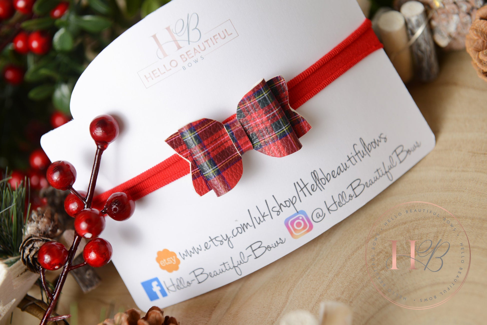 christmas baby headband, tartan headband, red baby headband, newborn headband,