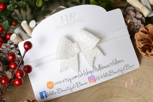 christmas baby headband, white glitter headband, white baby headband, newborn headband,