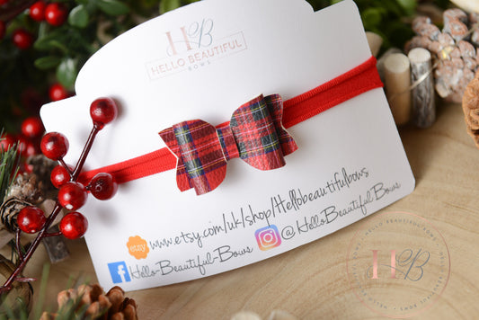 christmas baby headband, tartan headband, red baby headband, newborn headband,