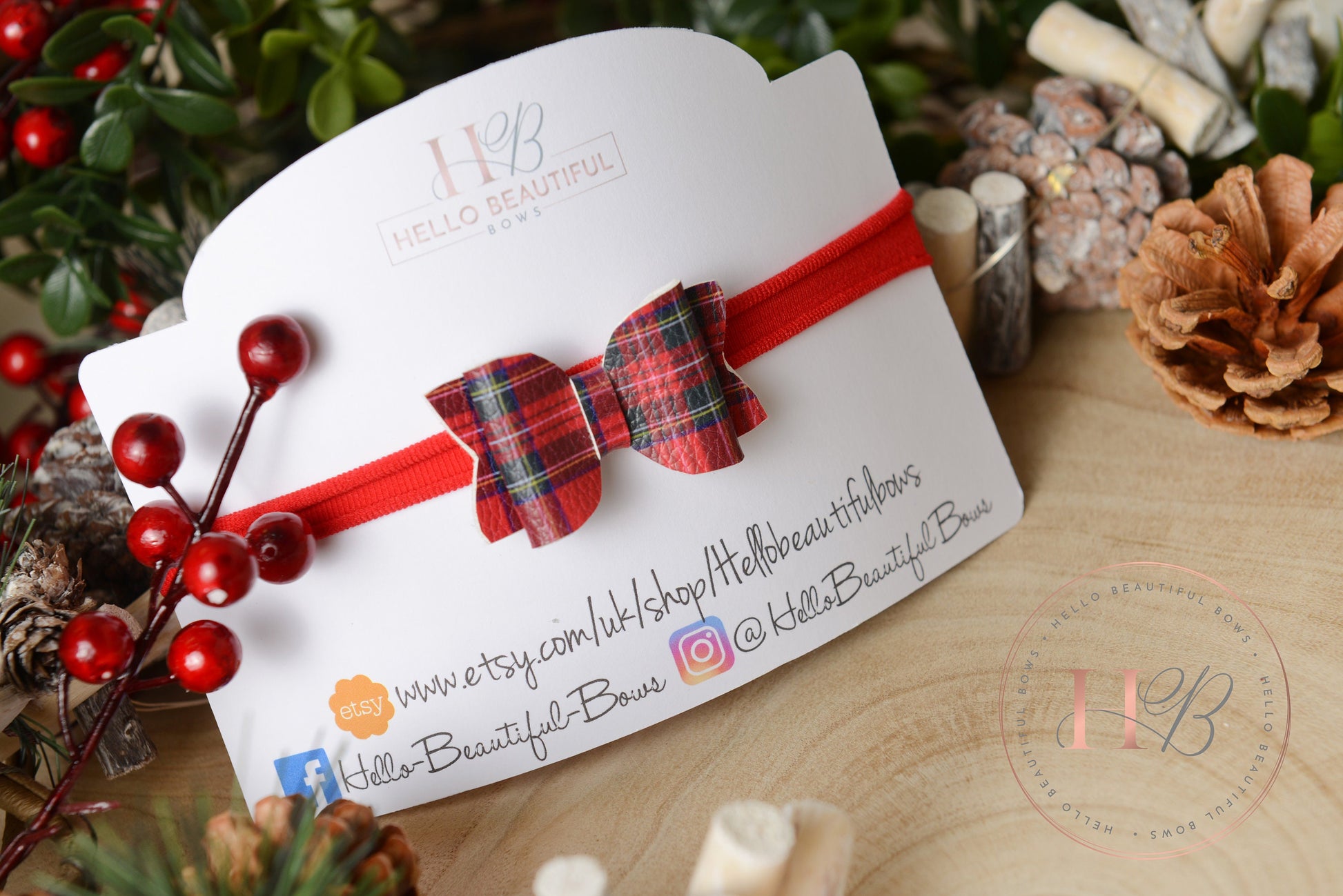 christmas baby headband, tartan headband, red baby headband, newborn headband,