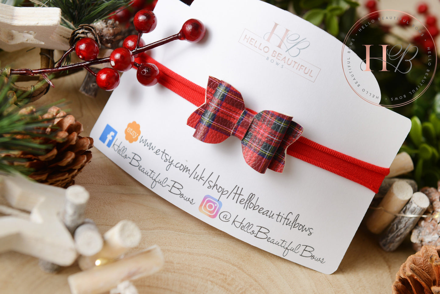 christmas baby headband, tartan headband, red baby headband, newborn headband,