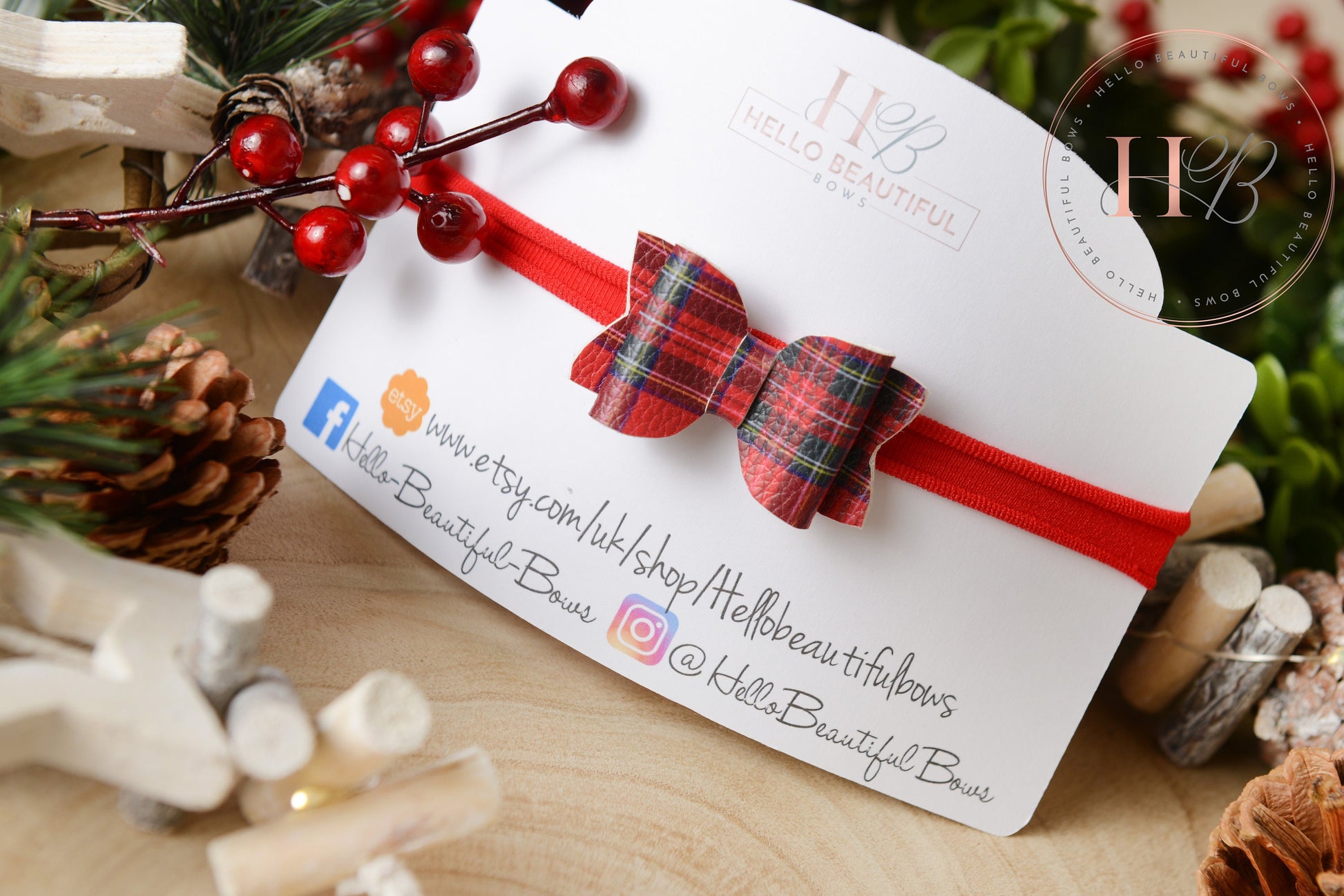 christmas baby headband, tartan headband, red baby headband, newborn headband,