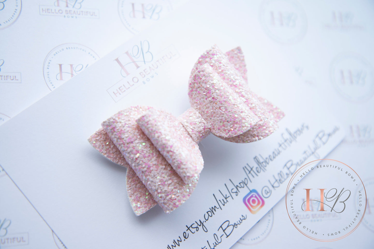 Baby pink glitter hair bow, spring hair bows, girls hair bows, hair clips, baby headbands, girls headbands