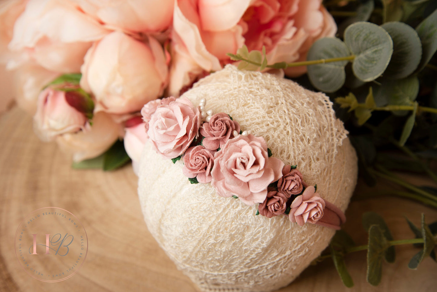 Boho Baby Flower Newborn Headband Baby Girl Christening Headband Cake Smash Floral Headband