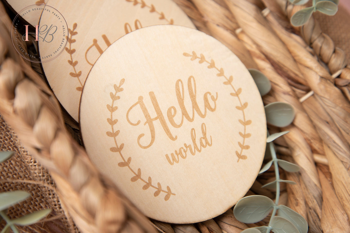 Hello world Disc, Baby shower gift, Photo prop plaque,