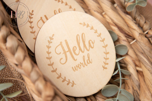 Hello world Disc, Baby shower gift, Photo prop plaque,