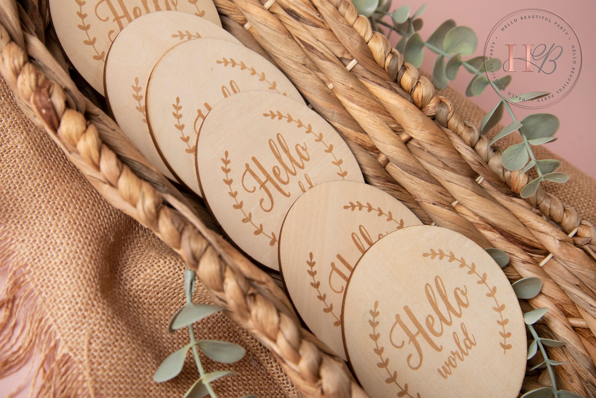 Hello world Disc, Baby birth announcement disc, wooden discs