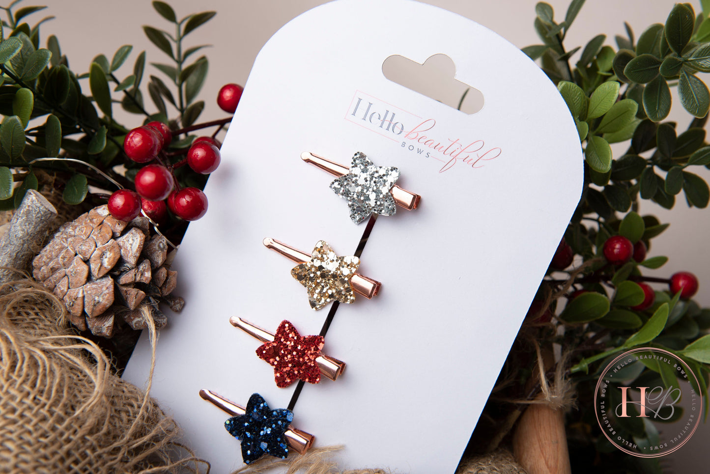 Christmas hair bows, girls hair bows, hair clips, fringe clips, star clips, christmas hair bows, hair clip, hair bows for girls