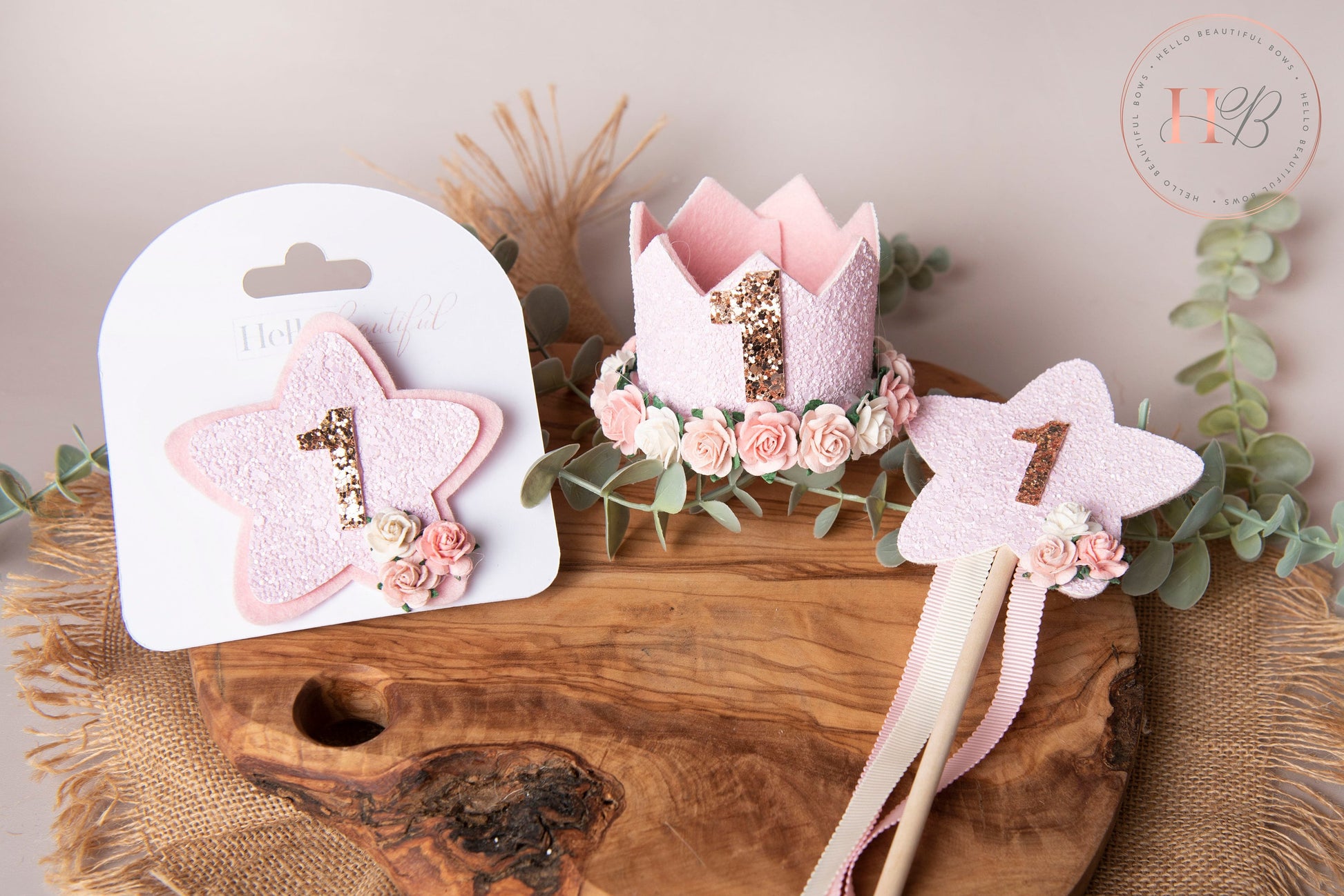 Pink birthday crown, Birthday set, birthday wand, birthday badge, 1st birthday crown, 2nd birthday crown, Cake smash crown,