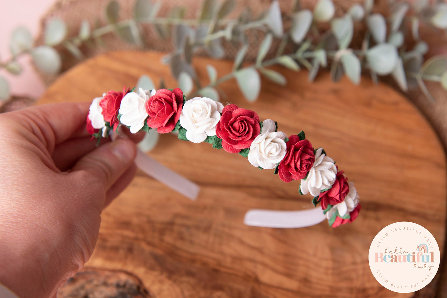 Girls flower Alice headband red Christmas headband floral flower girl headband