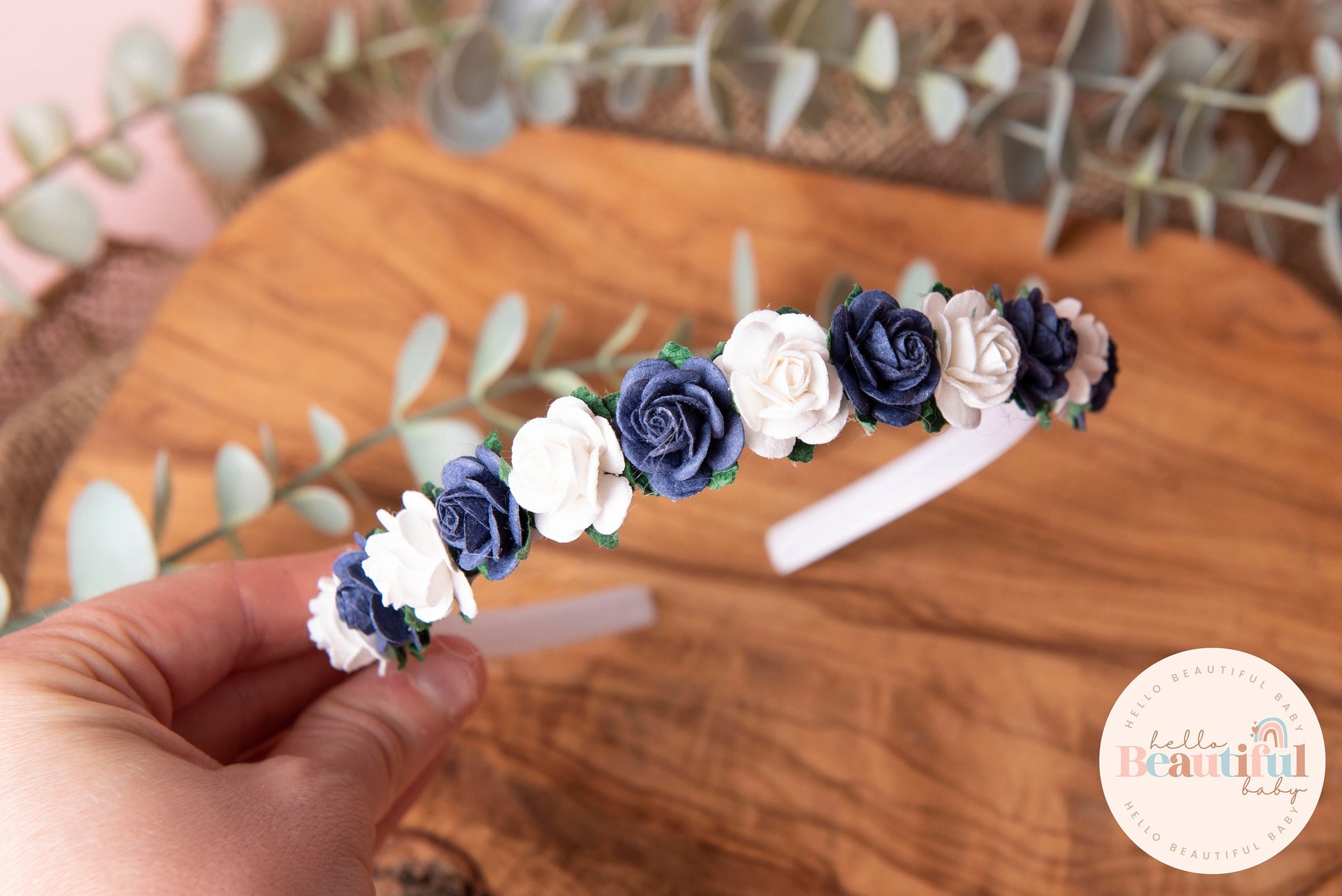 Girls flower Alice headband navy Christmas headband floral flower girl headband wedding decor