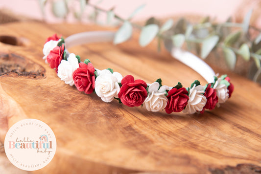 Girls flower Alice headband red Christmas headband floral flower girl headband