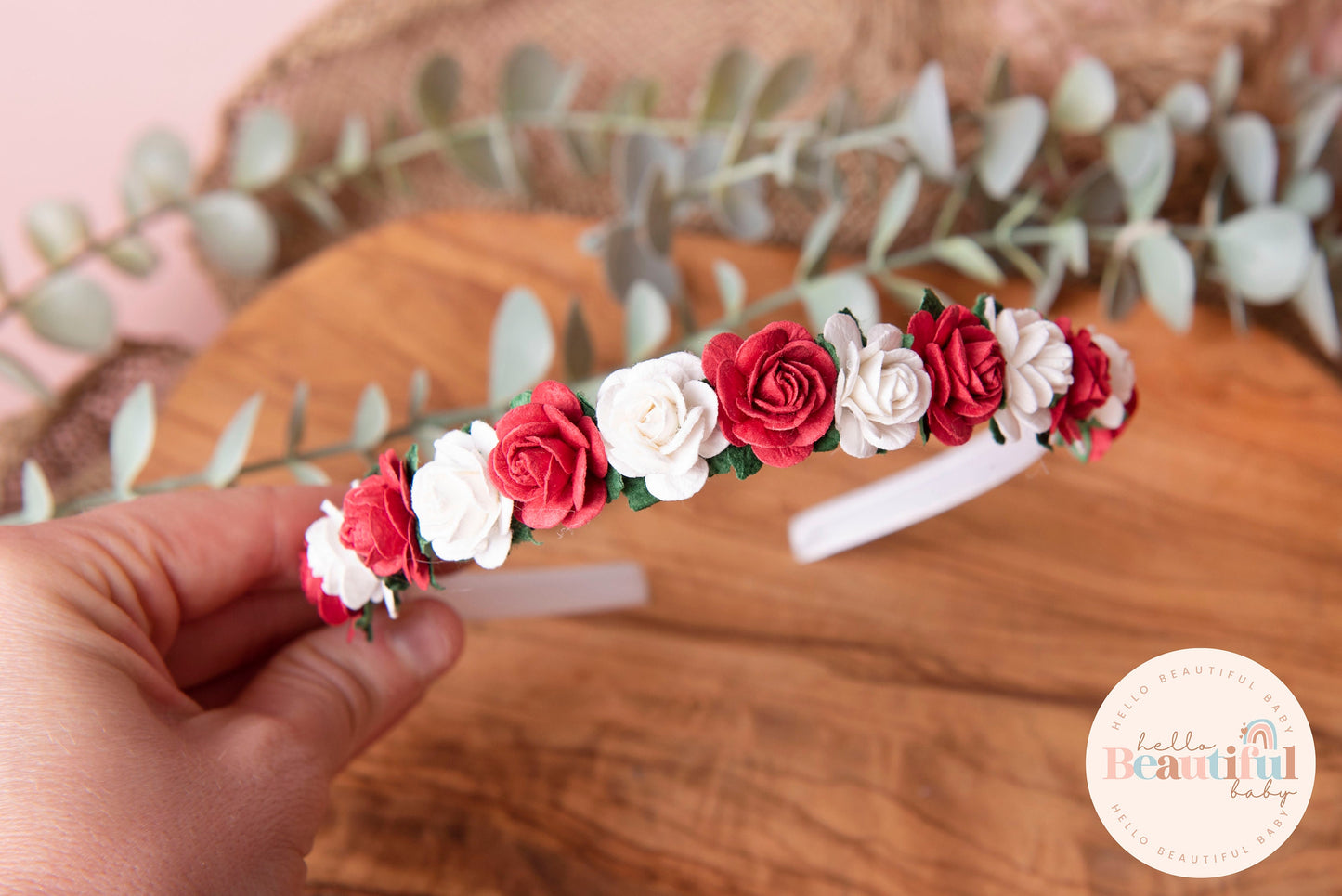 Girls flower Alice headband red Christmas headband floral flower girl headband